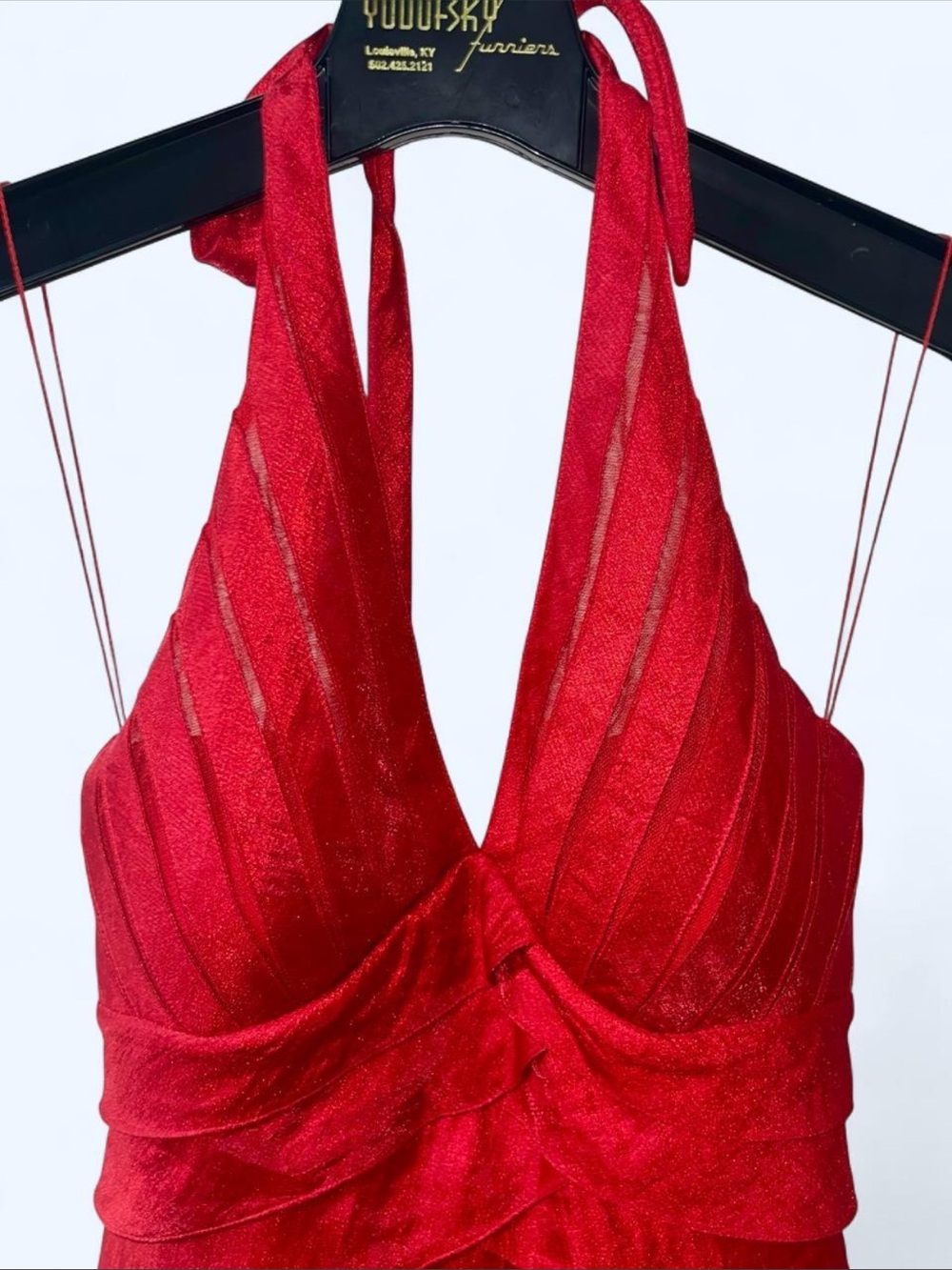 Cache Red Halter Neck Ruffled Cocktail Dress - Picture 3 of 6